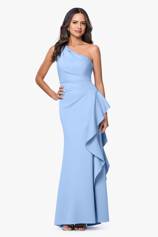 Petite "Flo" Techno Scuba One Shoulder Ruffle Dress Periwinkle