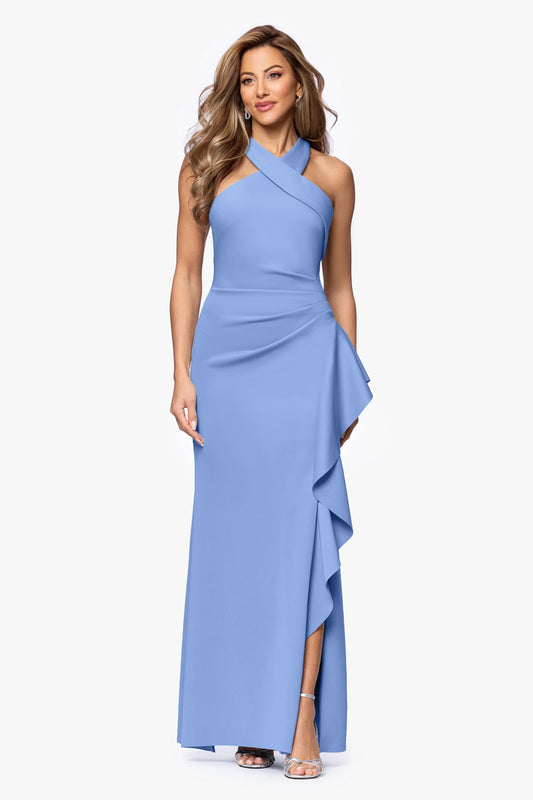 Petite "Gigi" Techno Scuba Cross Neck Dress Slate