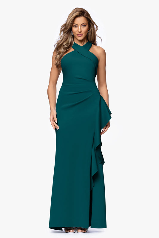 Petite "Gigi" Techno Scuba Cross Neck Dress Hunter