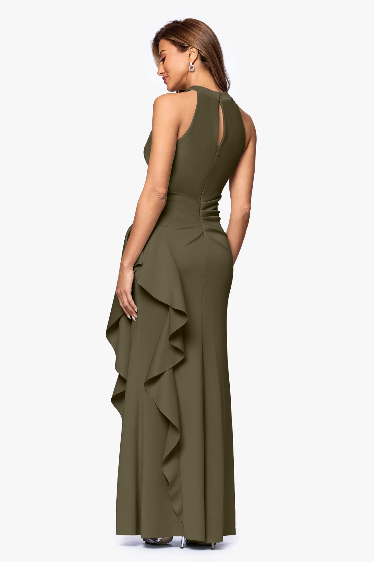 Petite "Gigi" Techno Scuba Cross Neck Dress Olive