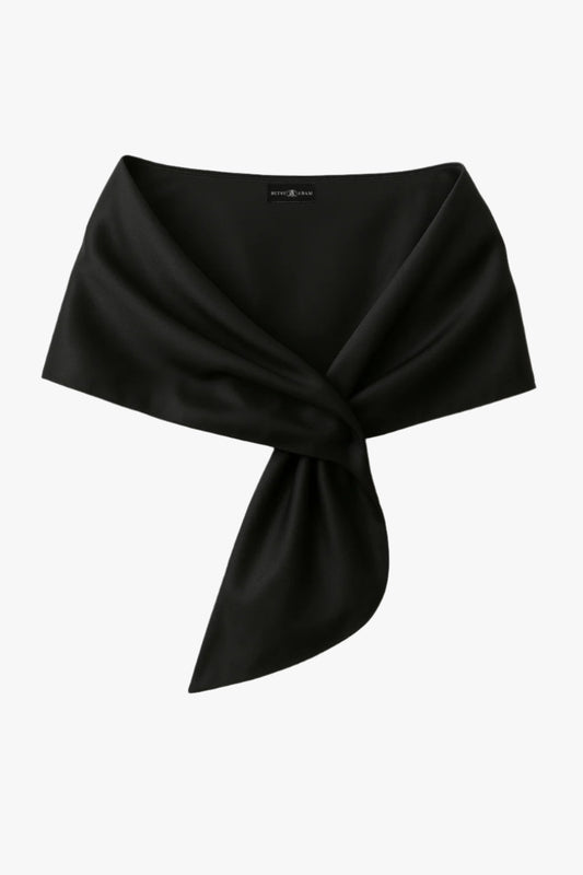 "Trixie" Satin Pull Through Shawl Wrap Black