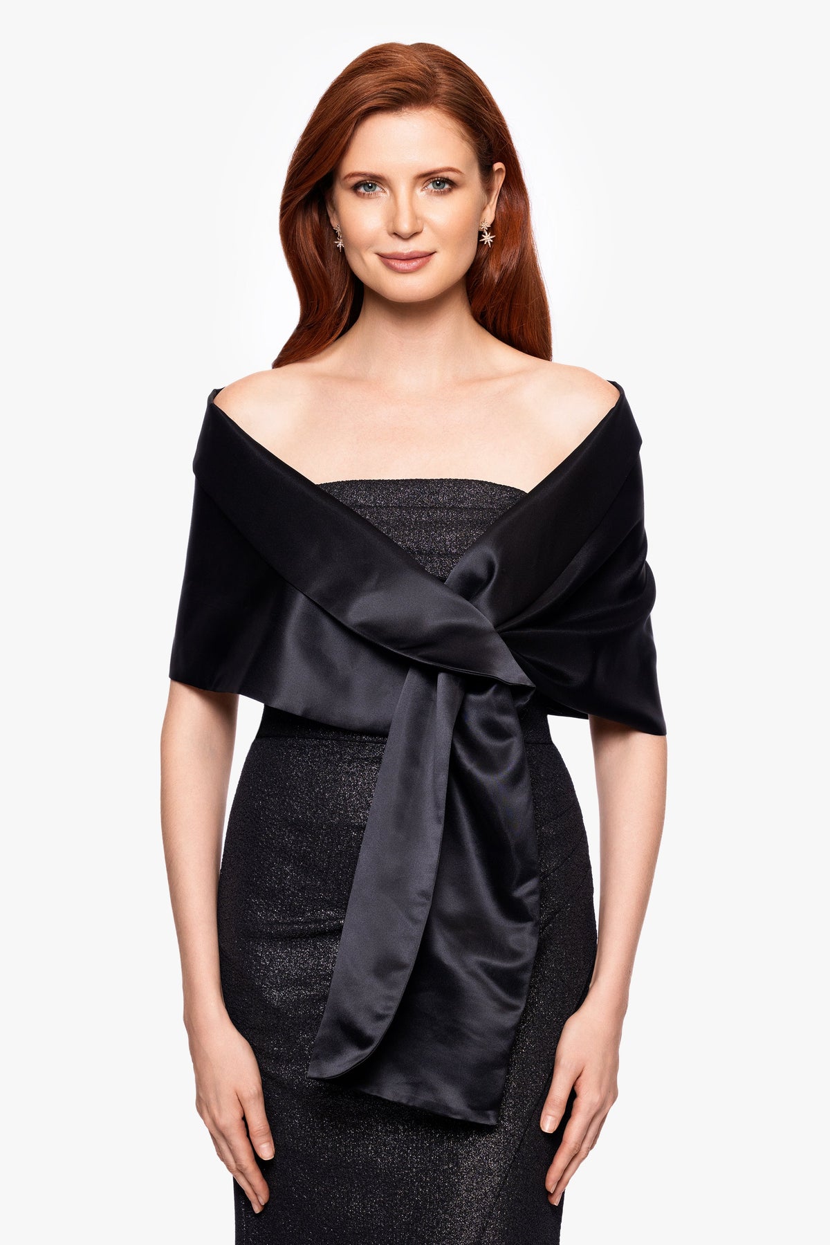 "Trixie" Satin Pull Through Shawl Wrap Black