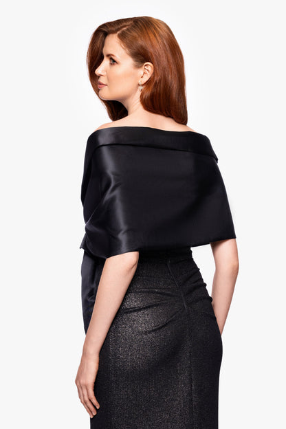 "Trixie" Satin Pull Through Shawl Wrap Black