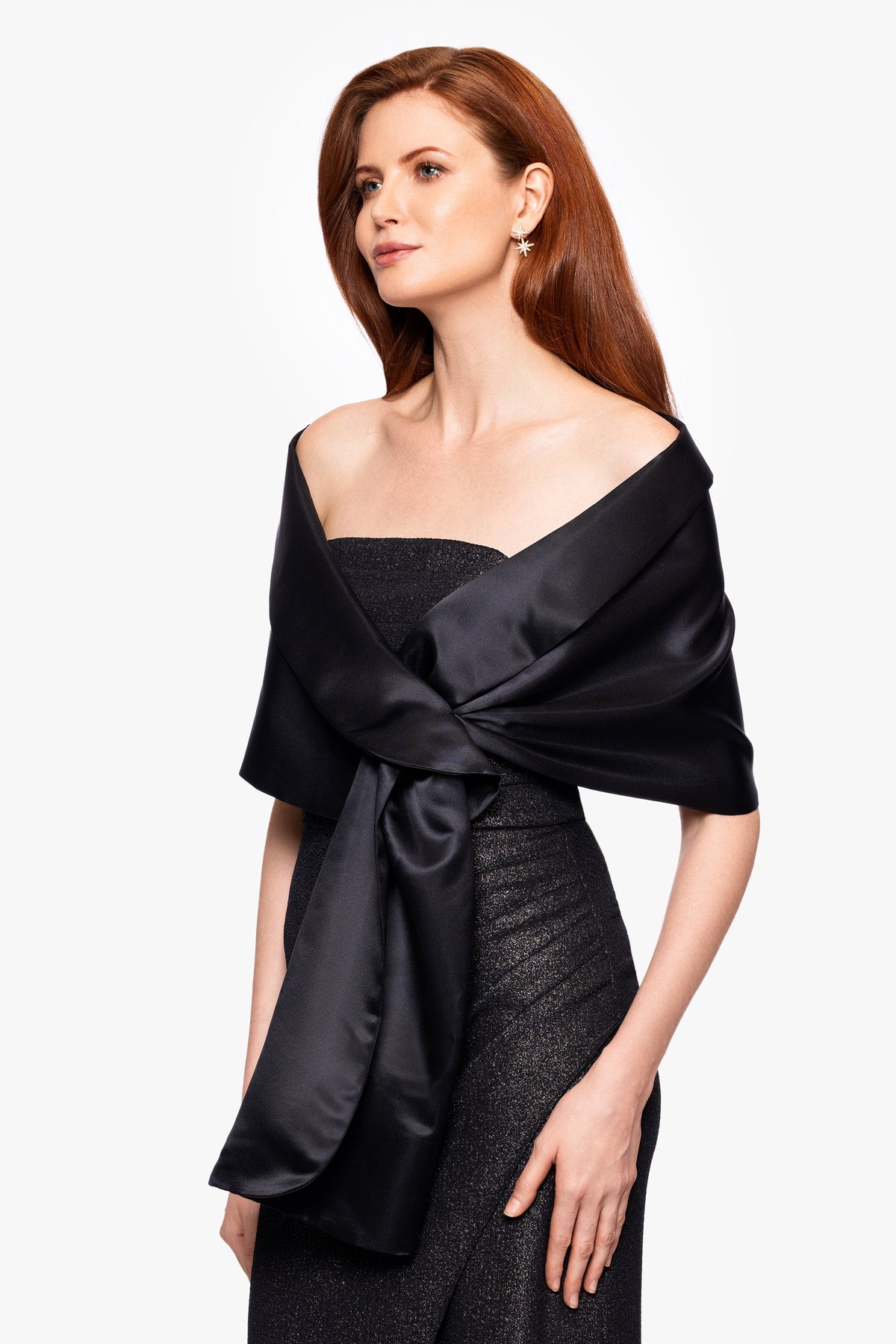 "Trixie" Satin Pull Through Shawl Wrap Black