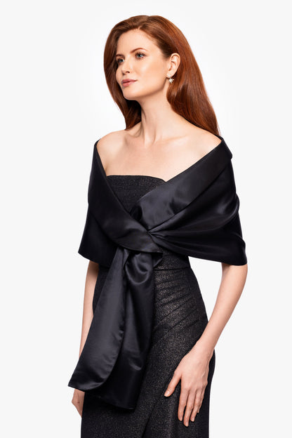 "Trixie" Satin Pull Through Shawl Wrap Black