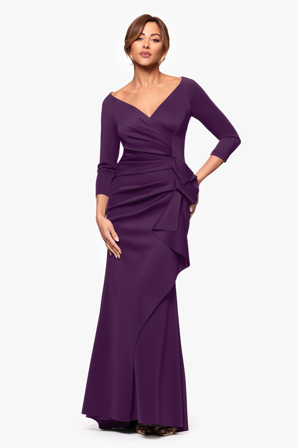 Petite "Lexi" Techno Scuba Long Sleeve Dress Midnight