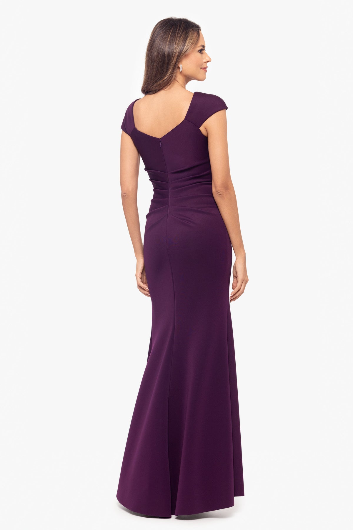 "Lenore" Techno Scuba Asymmetrical Neckline Dress Plum