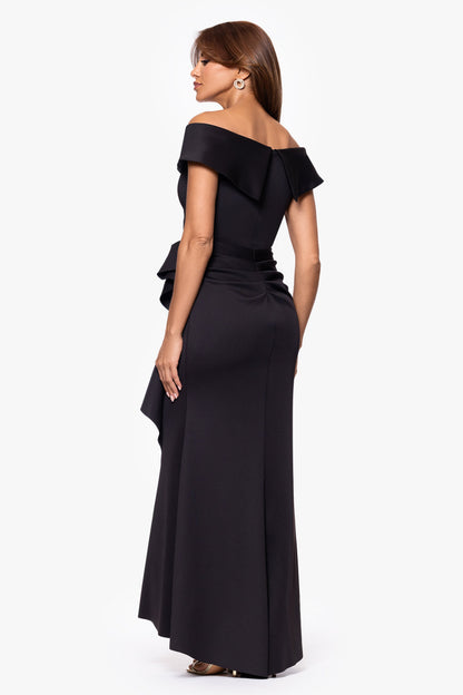 Petite "Patti" Techno Scuba Off The Shoulder Dress Black