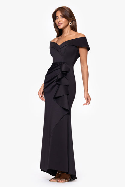 Petite "Patti" Techno Scuba Off The Shoulder Dress Black