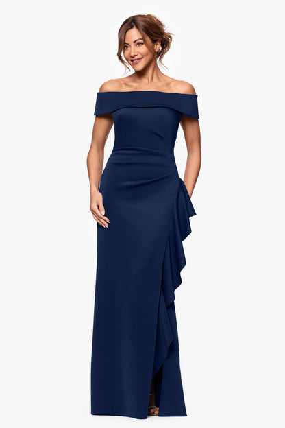 "Dolly" Techno Scuba Off the Shoulder Ruffle Dress Midnight