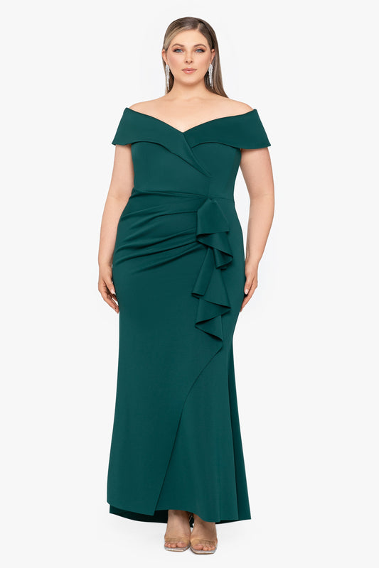 Plus "Patti" Techno Scuba Off The Shoulder Dress Hunter