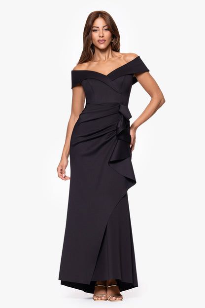 "Patti" Techno Scuba Off The Shoulder Dress Black