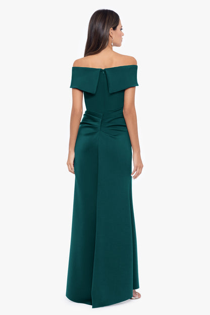 "Patti" Techno Scuba Off The Shoulder Dress Hunter