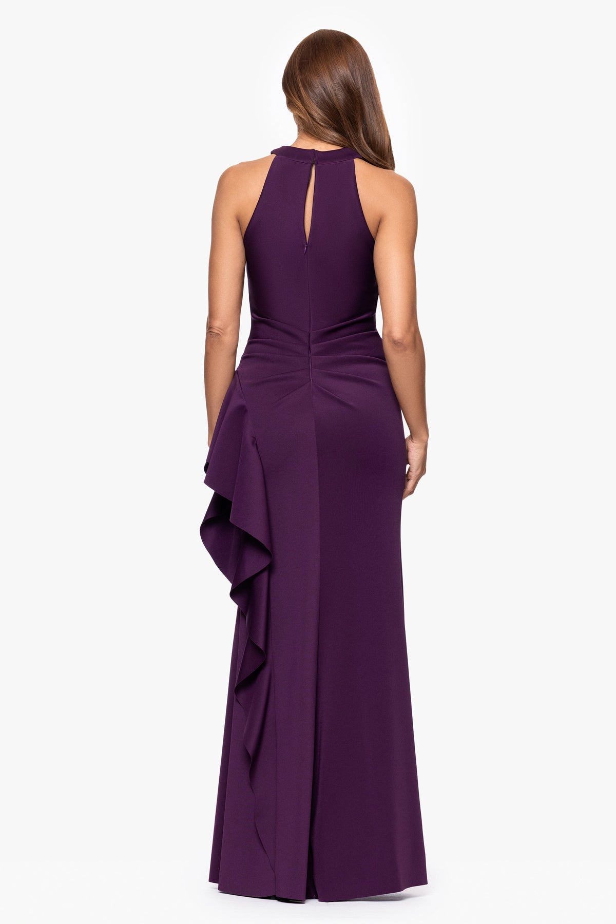 "Gigi" Techno Scuba Cross Neck Dress Plum