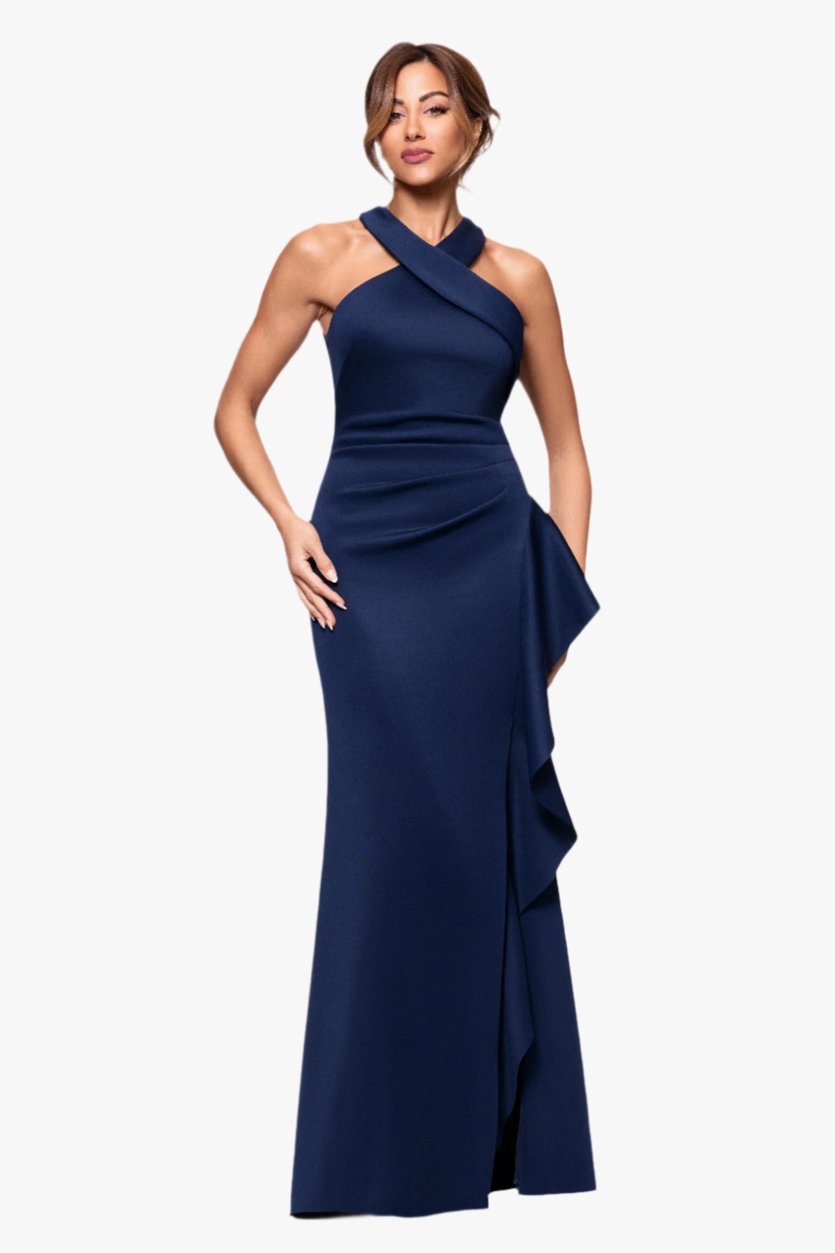 "Gigi" Techno Scuba Cross Neck Dress Midnight