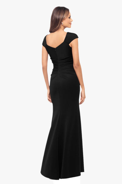 Petite "Lenore" Techno Scuba Asymmetrical Neckline Dress Black