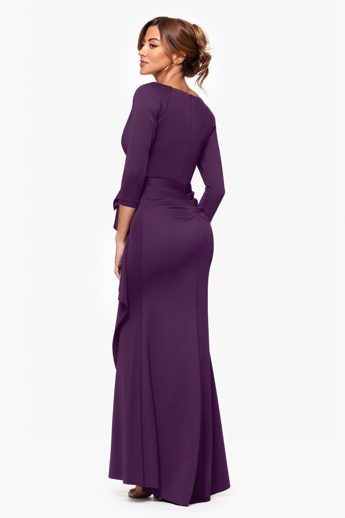 Petite "Lexi" Techno Scuba Long Sleeve Dress Plum