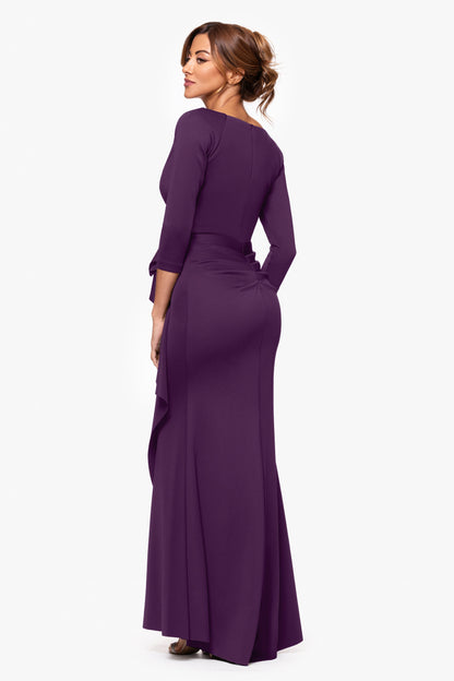 Petite "Lexi" Techno Scuba Long Sleeve Dress Plum