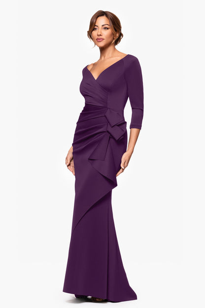 Petite "Lexi" Techno Scuba Long Sleeve Dress Plum