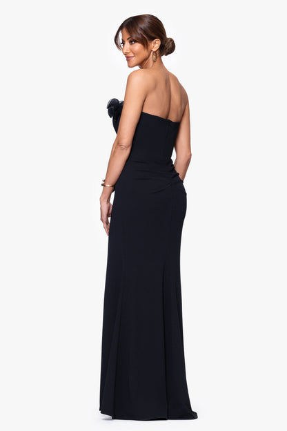 Petite "Kimberly" Scuba Crepe Chiffon Ruffle Strapless Dress Black