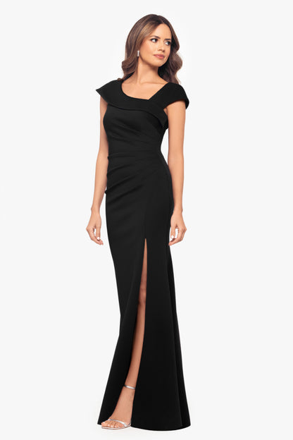 "Lenore" Techno Scuba Asymmetrical Neckline Dress Black