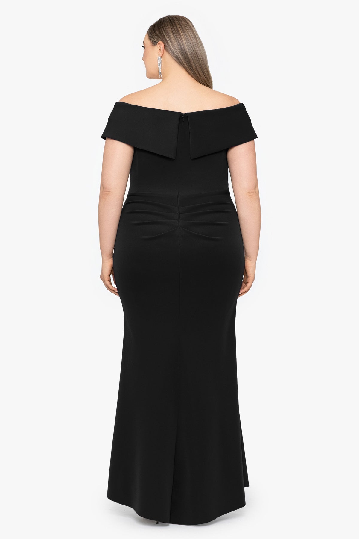 Plus "Patti" Techno Scuba Off The Shoulder Dress Black