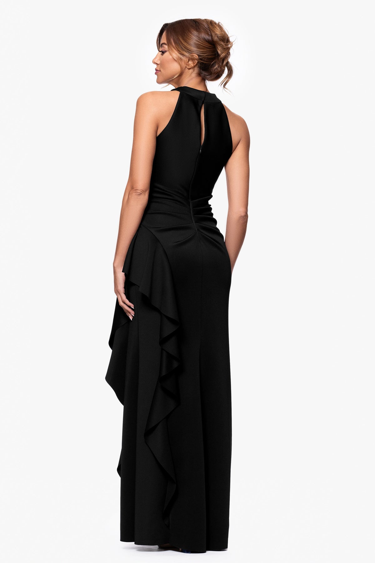 Petite "Gigi" Techno Scuba Cross Neck Dress Black