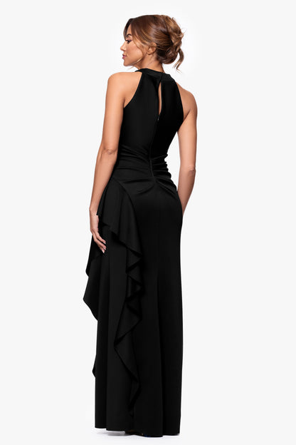 Petite "Gigi" Techno Scuba Cross Neck Dress Black