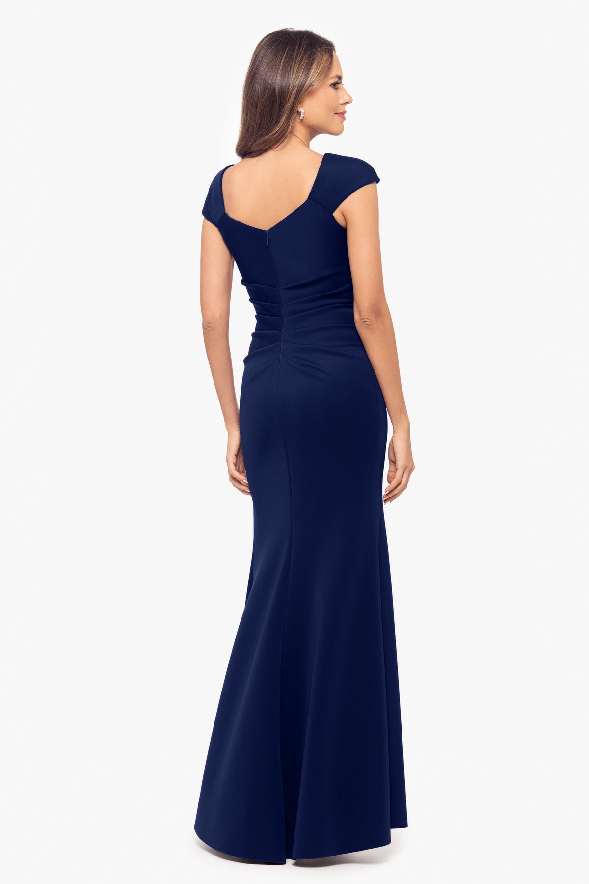 "Lenore" Techno Scuba Asymmetrical Neckline Dress Midnight