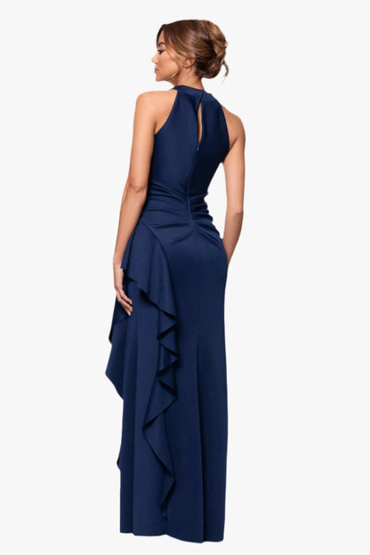 Petite "Gigi" Techno Scuba Cross Neck Dress Midnight