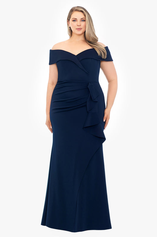 Plus "Patti" Techno Scuba Off The Shoulder Dress Midnight