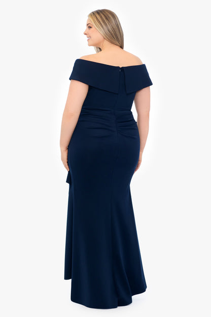 Plus "Patti" Techno Scuba Off The Shoulder Dress Midnight