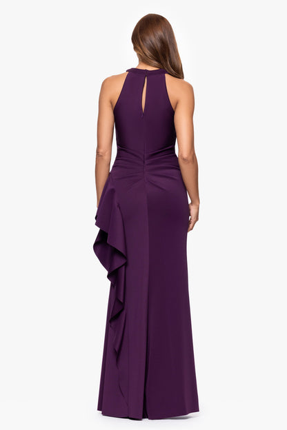 Petite "Gigi" Techno Scuba Cross Neck Dress Plum