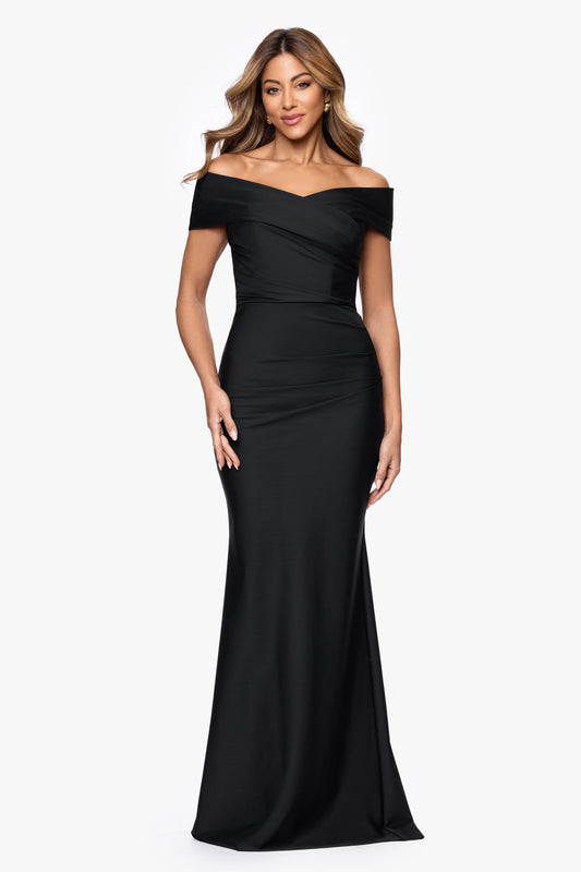 "Eloise" Bended Knit Off The Shoulder Ruched Dress Black