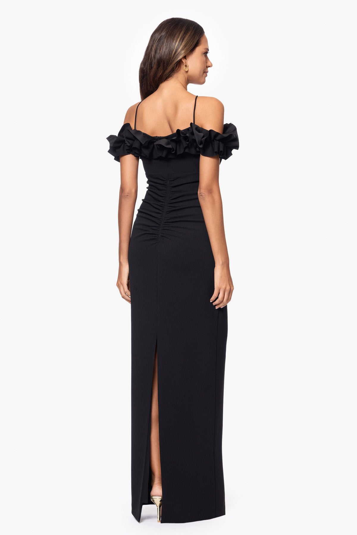Petite "Tyla" Scuba Crepe Ruffle Top Dress Black