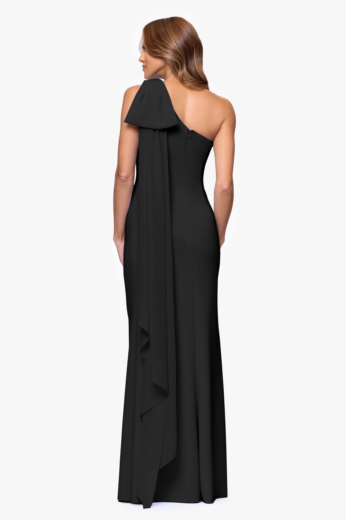 "Gwen" Techno Scuba One Shoulder Sash Dress Black