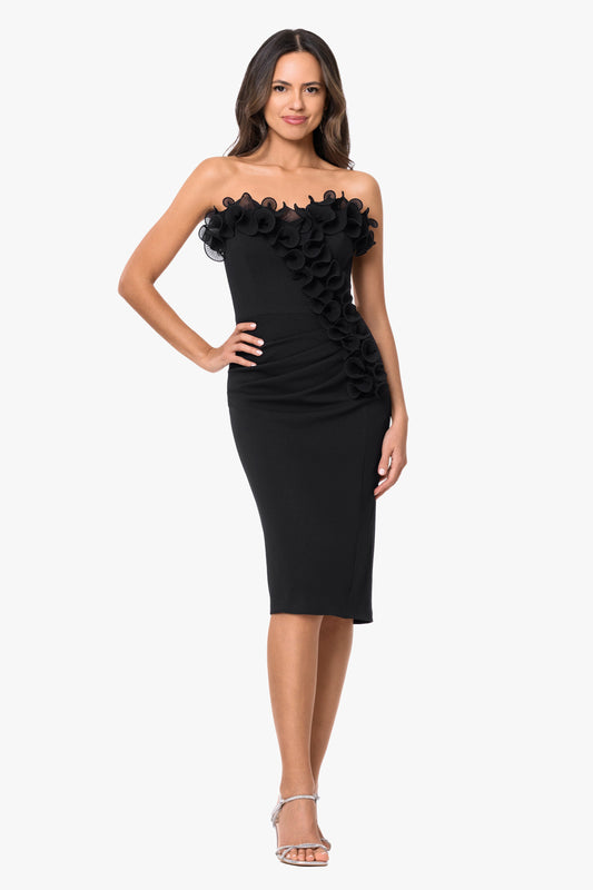 "Myla" Scuba Crepe With Chiffon Ruffle Short Dress Black