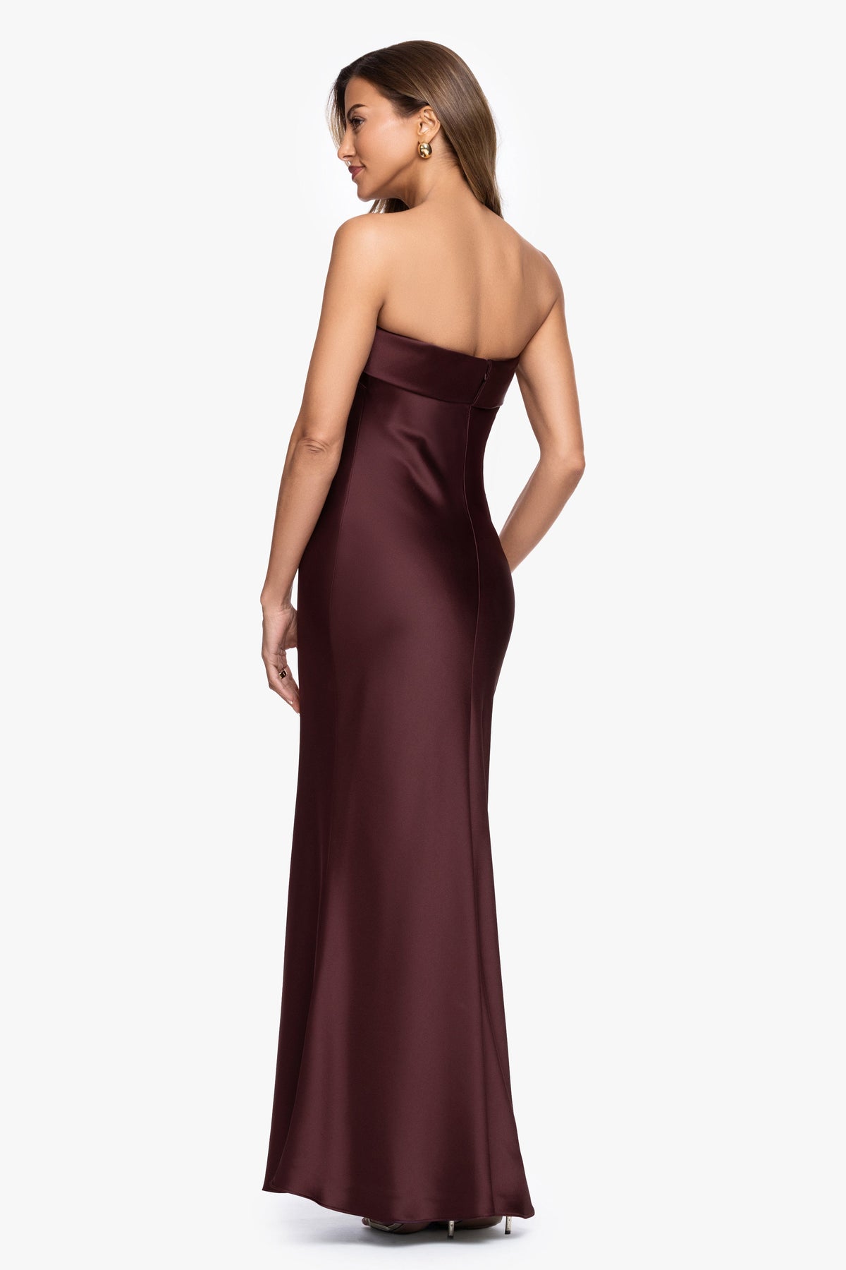"Reese" Satin Long Strapless Gown Chocolate