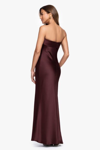 "Reese" Satin Long Strapless Gown Chocolate