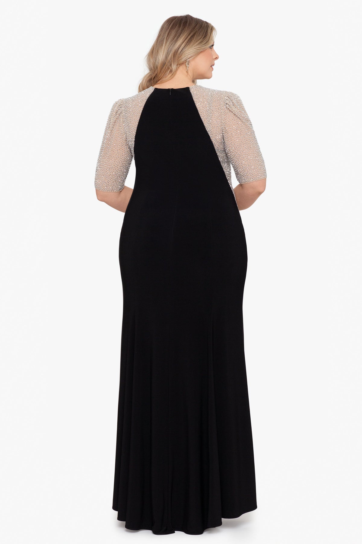 Plus "Elise" Quarter Sleeve Jersey Knit Dress Black/Nude/Silver