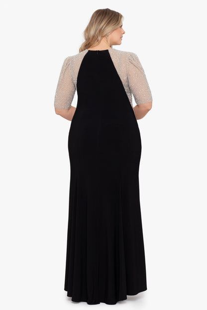 Plus "Elise" Quarter Sleeve Jersey Knit Dress Black/Nude/Silver