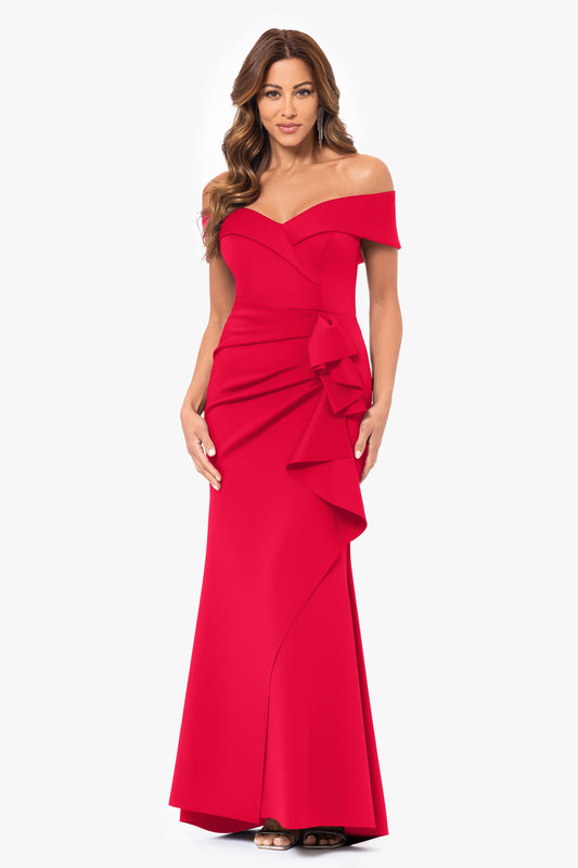 "Patti" Techno Scuba Off The Shoulder Dress Red
