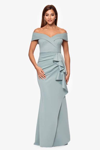 Petite "Patti" Techno Scuba Off The Shoulder Dress Sage