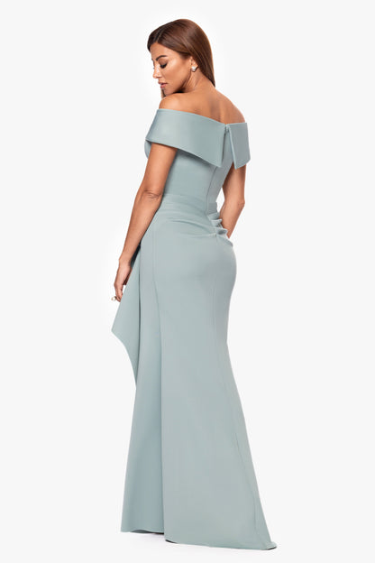 Petite "Patti" Techno Scuba Off The Shoulder Dress Sage
