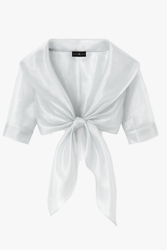 "Agnes" Organza 3/4 Sleeve Shawl Wrap Silver