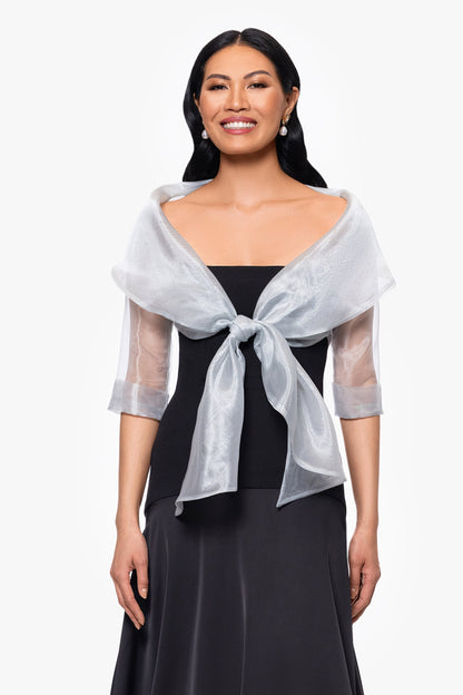 "Agnes" Organza 3/4 Sleeve Shawl Wrap Silver