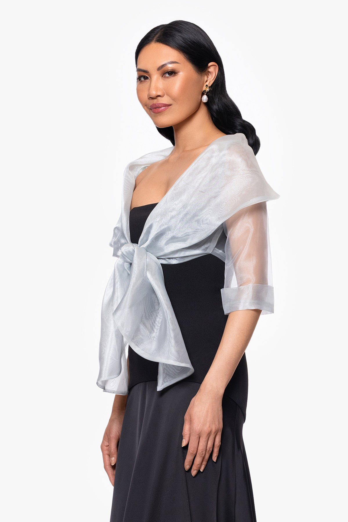 "Agnes" Organza 3/4 Sleeve Shawl Wrap Silver