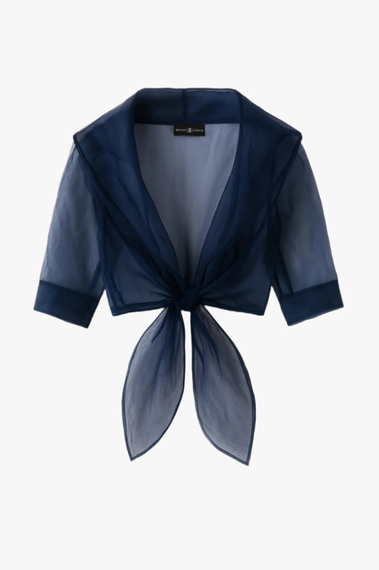 "Agnes" Organza 3/4 Sleeve Shawl Wrap Navy