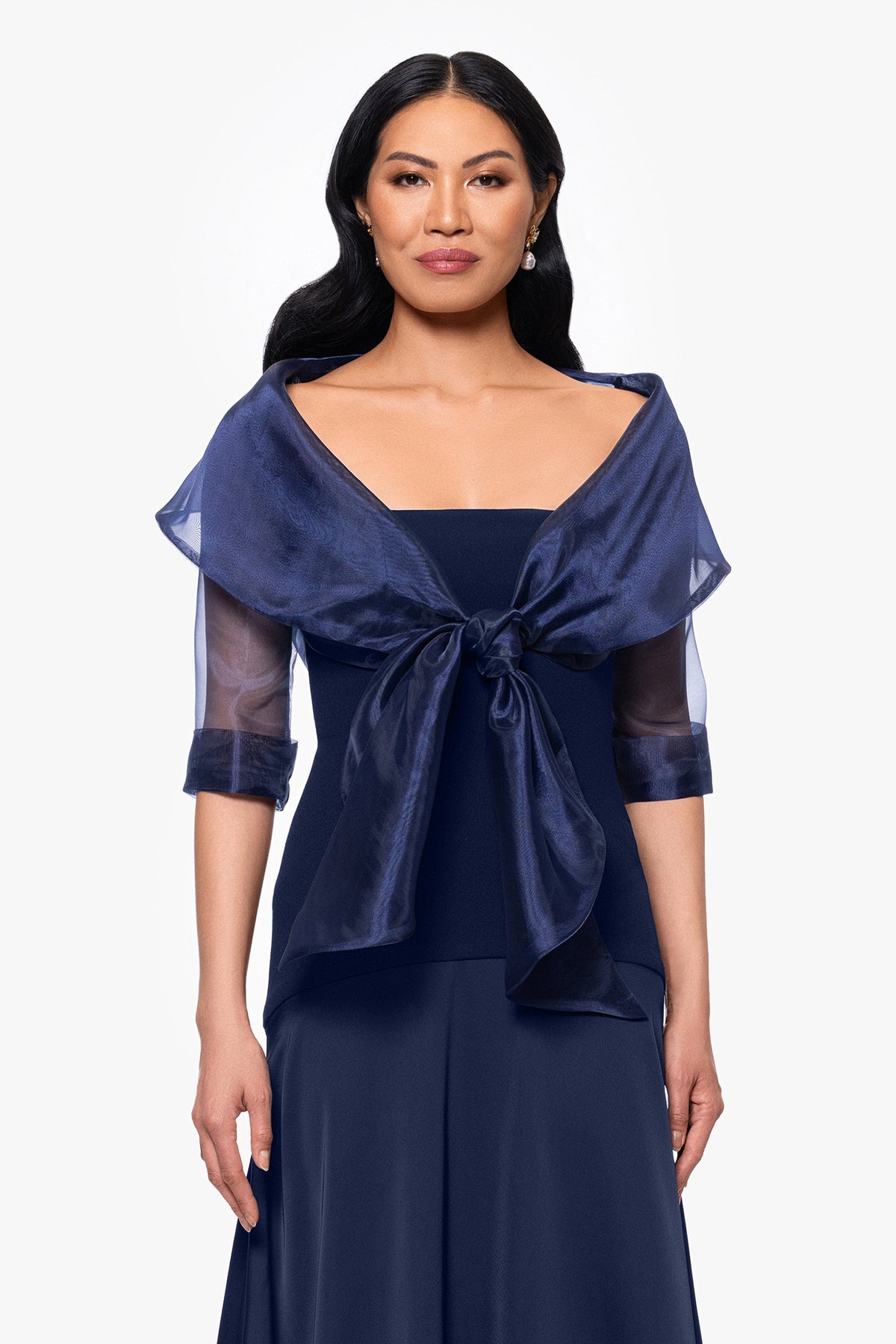 "Agnes" Organza 3/4 Sleeve Shawl Wrap Navy