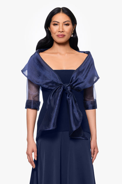 "Agnes" Organza 3/4 Sleeve Shawl Wrap Navy